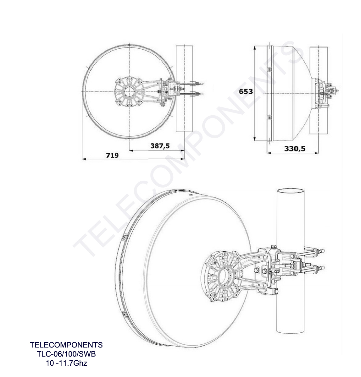 10-15 Ghz Microwave Parabolic antenna for links