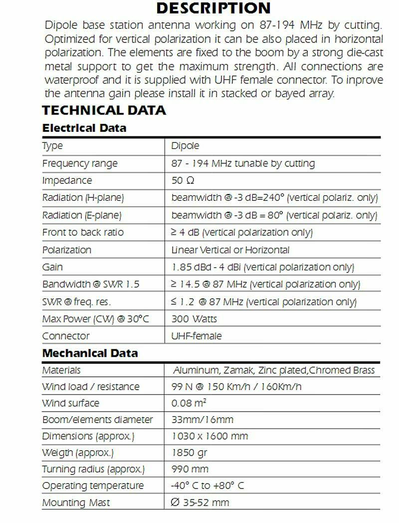 FM 87-108 Mhz professional Dipole Antenna 1.5 Kw - Antena FM 